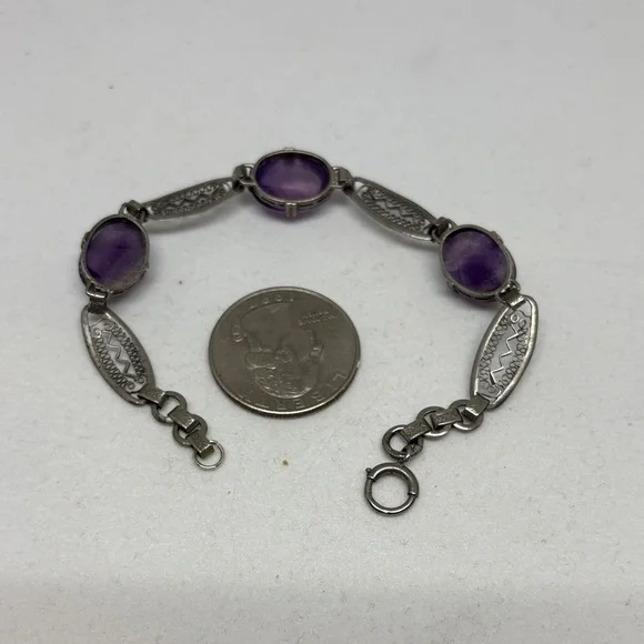 Beautiful Vintage Amethyst and Sterling Bracelet - Picture 5 of 16